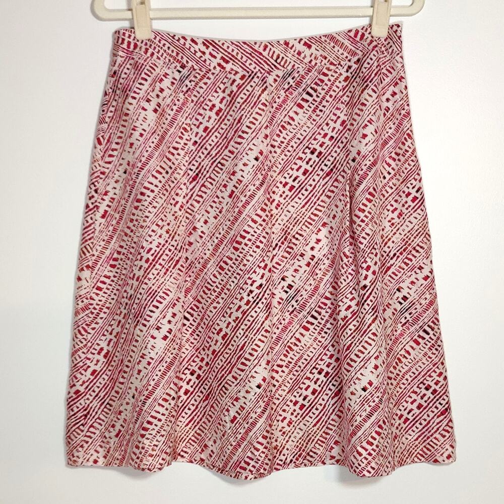 100% Silk Mini Skirt 10 Red White Print Pleated Boho Resort Chic Merona